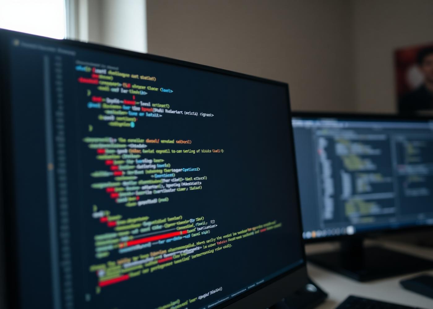 Source code displayed on a monitor during software development work